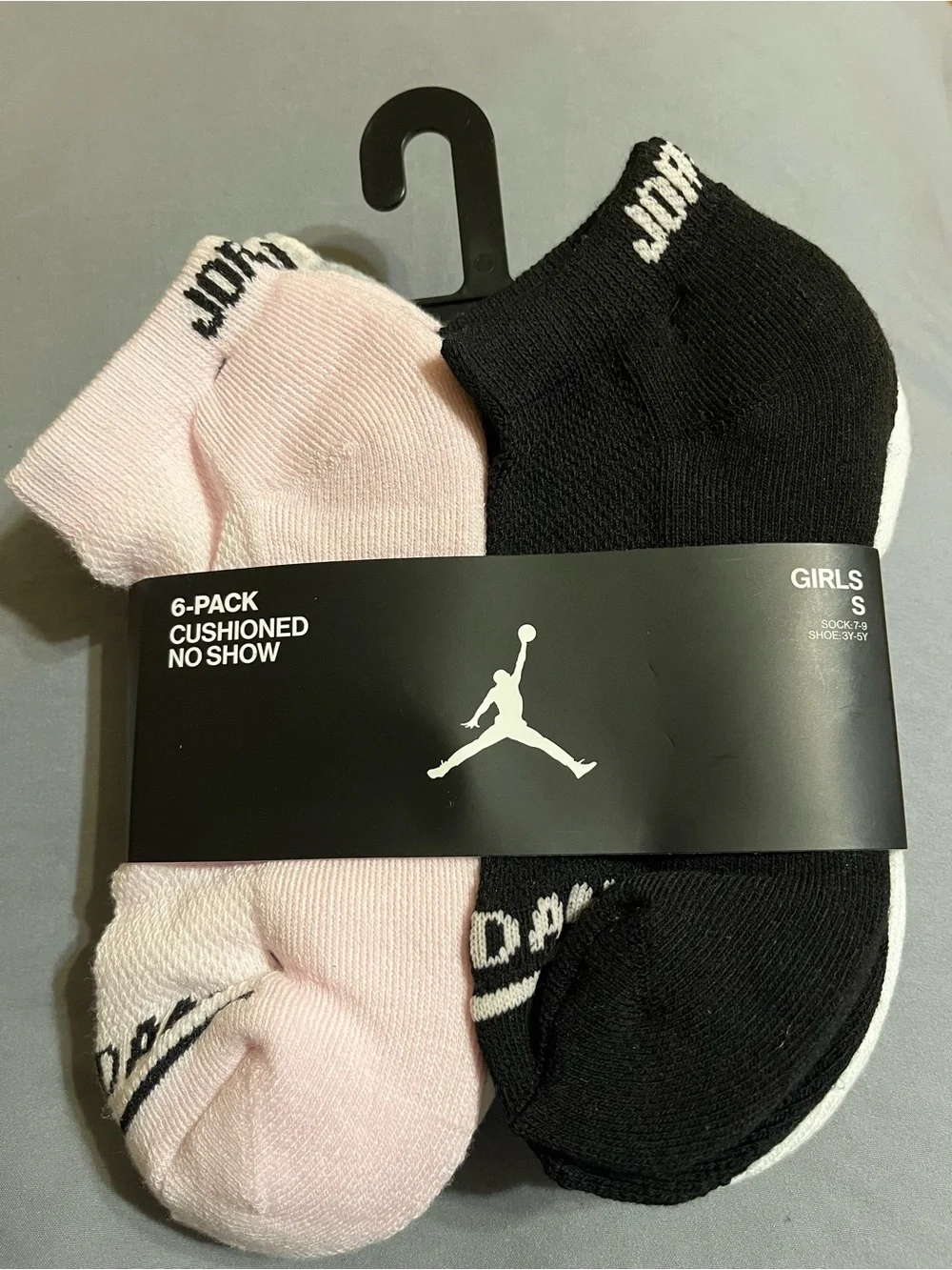 2 Jordan Girls 6-Pack Cushioned Ankle Socks - Pink & Black